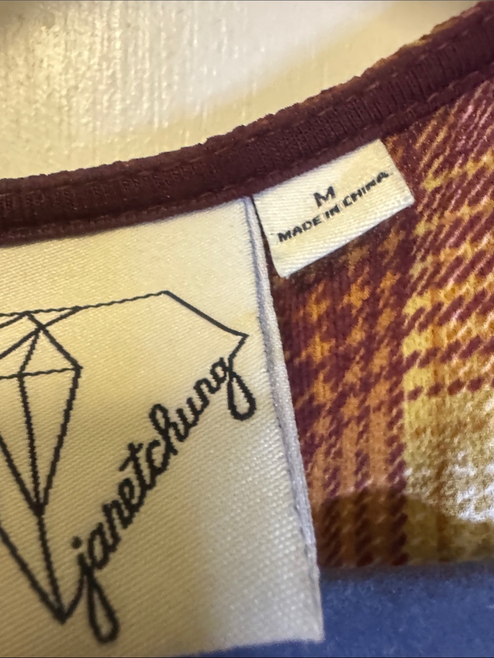 Janet Chung Plaid Zip-Front Women's Top in Burgundy and Mustard - Picture 2 of 6